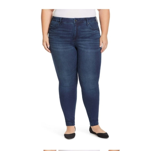 TERRA & SKY PLUS SIZE CORE SKINNY JEANS DARK BLUE WASH - Picture 8 of 15